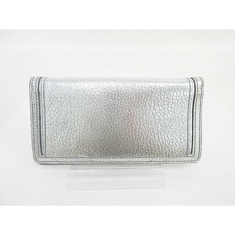 Celine Bi Silver Leather fold Wallet Long